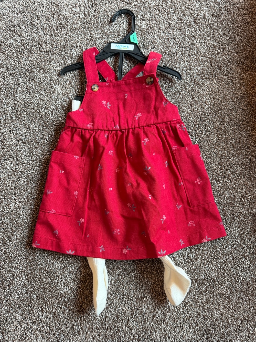 Carter's Bright Red Floral Pinafore Dress with Pockets